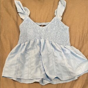 Light Blue Smocked Sleeveless Top